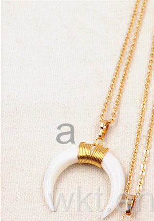 WT-N749 Big Amazing Natural Crescent Shell Necklace Handmade Wire Wrapped Gold Half Moon Crescent Shell Necklace
