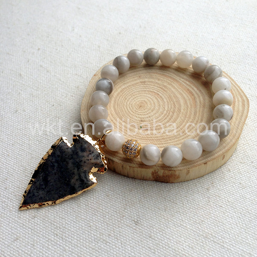 WT-B257 Vintage Trendy Fashion Wholesale New Flexible Grey Agate Beads Bracelet, Fashion 8mm Round Beads