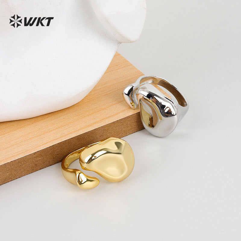 WT-RF013 Unique Features Simple Design Yellow Brass In 18k Gold Plated Men And Women Metal Irregular Rings For Party Jewelry