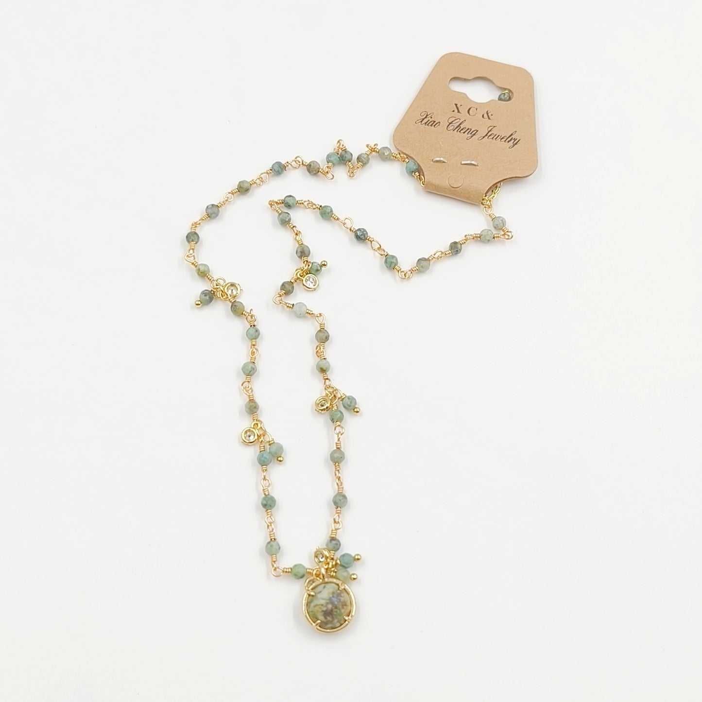 WT-N1431 16+2Inch Extend Chain Long Vubic Zircon Stone18k Yellow Gold Beads Necklace Gemstone Casual Long Statement Necklace