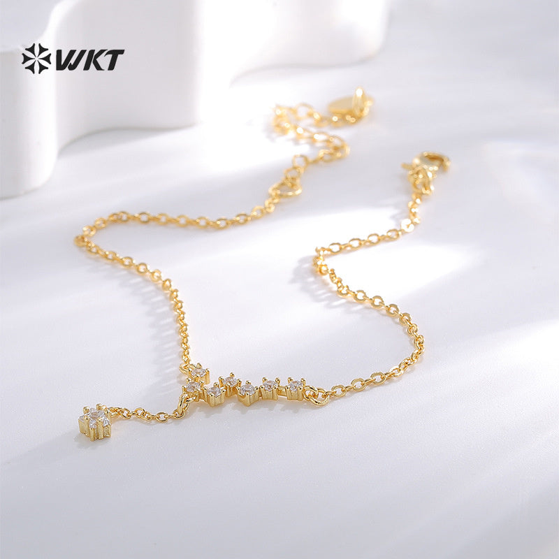 WT-MB128 WKT New Design Simple Style Chain Anklet With Cubic Zirconia Pave Gold Color Plated Ladies Daily Decoration Jewelry