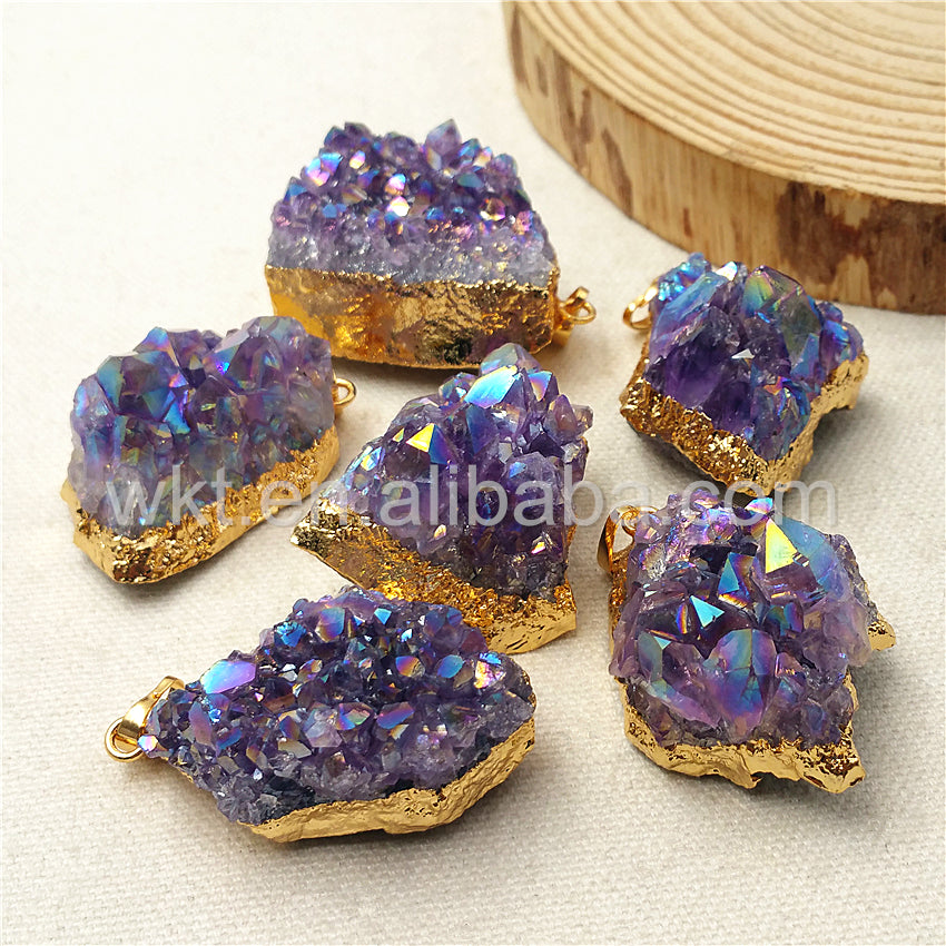 WT-P972 Exclusive Flame Angel Amethyst Pendant Angel Stone,natural Amethyst Pendant with Flame Angel Charm Amethyst Wholesale