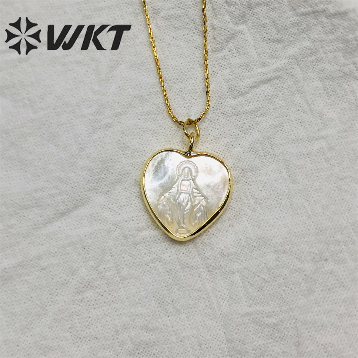 WT-JN162 Virgin Mary Fashion Heart Shape Real Gold Seashell Necklace Christian Religious Necklace Marine Life Jewelry