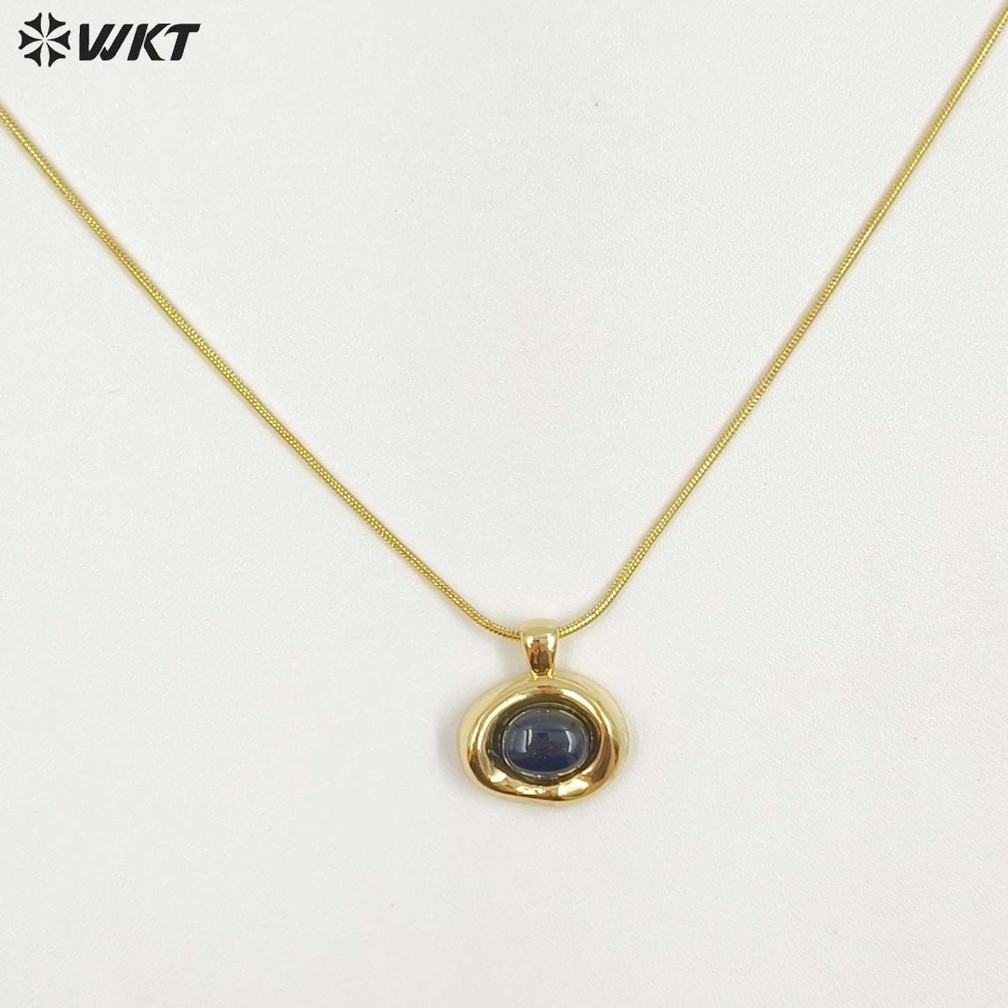 WT-N1496 The New Listing Trendy Gold Plated Fine Chain Natural Gemstone Round Pendant Necklace As Ladies Birthday Gift