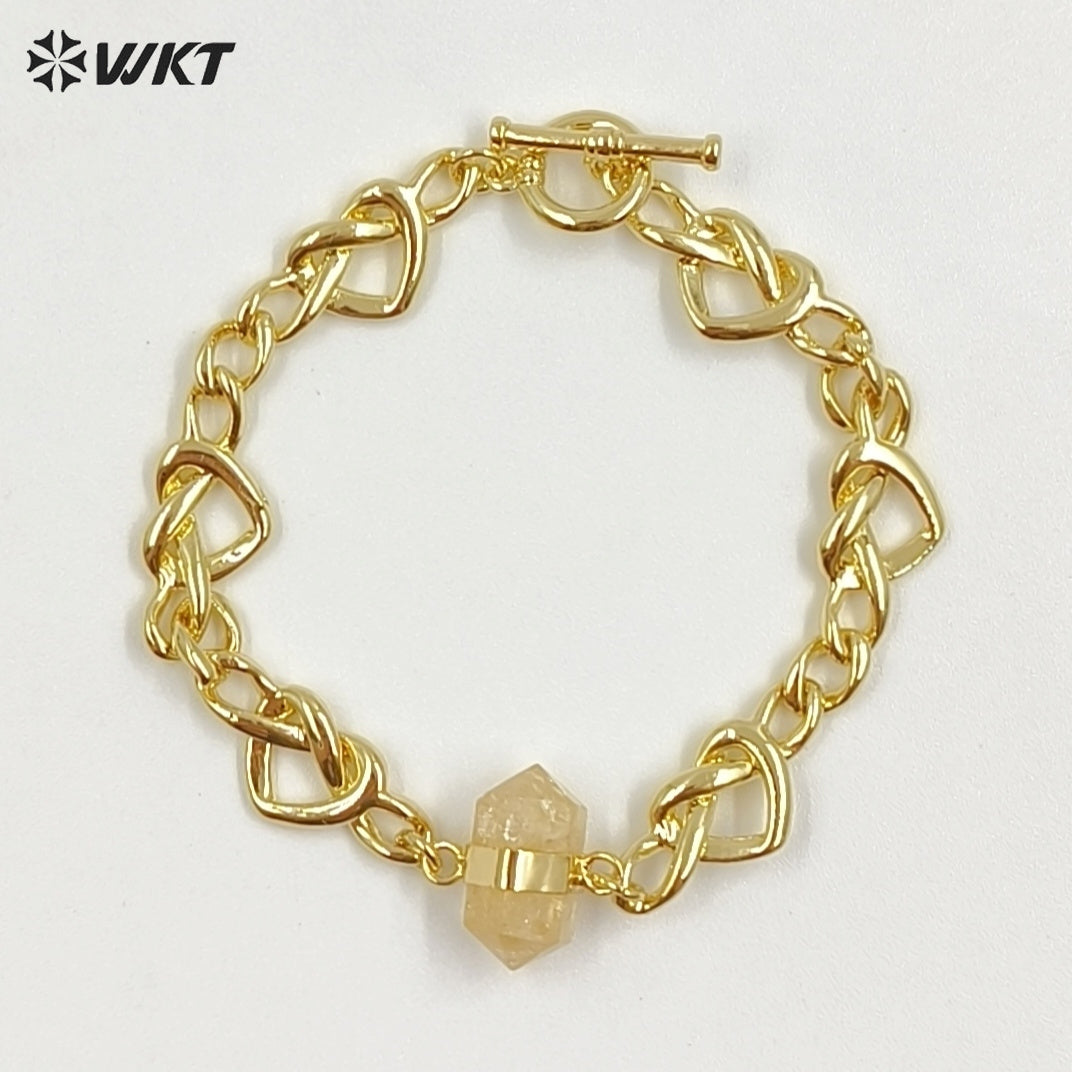 WT-B717 Exclusive Lovely Gold Plated Yellow Brass Heart Star Chain With Natural Gemstones Charms Bracelets As Friends Gift
