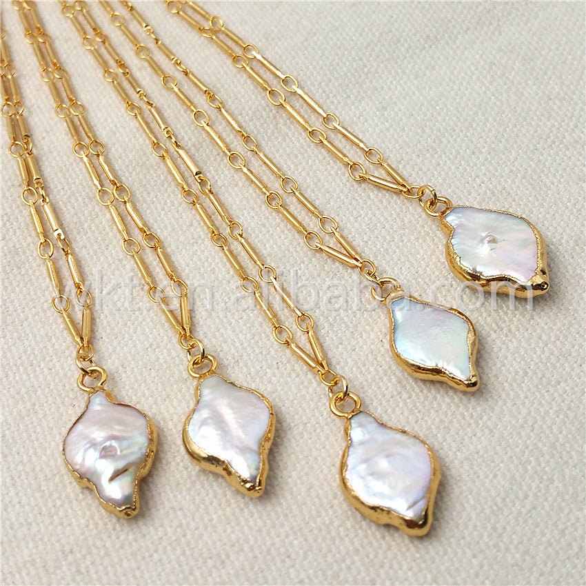 WT-N831 Wholesale Lovely Pearl Shell Necklace,15mm Fashion Natural Pearl With 24k Real Gold Dipped Shell Necklace for Women