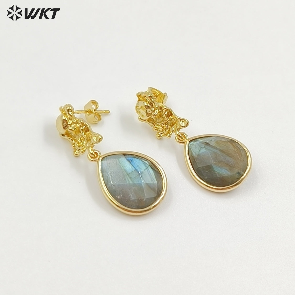 WT-E790 Mysterious Vintage Natural Labradorite Gold Plated Waterdrop Shape Pendant Women Earrings Suitable For All Occasions