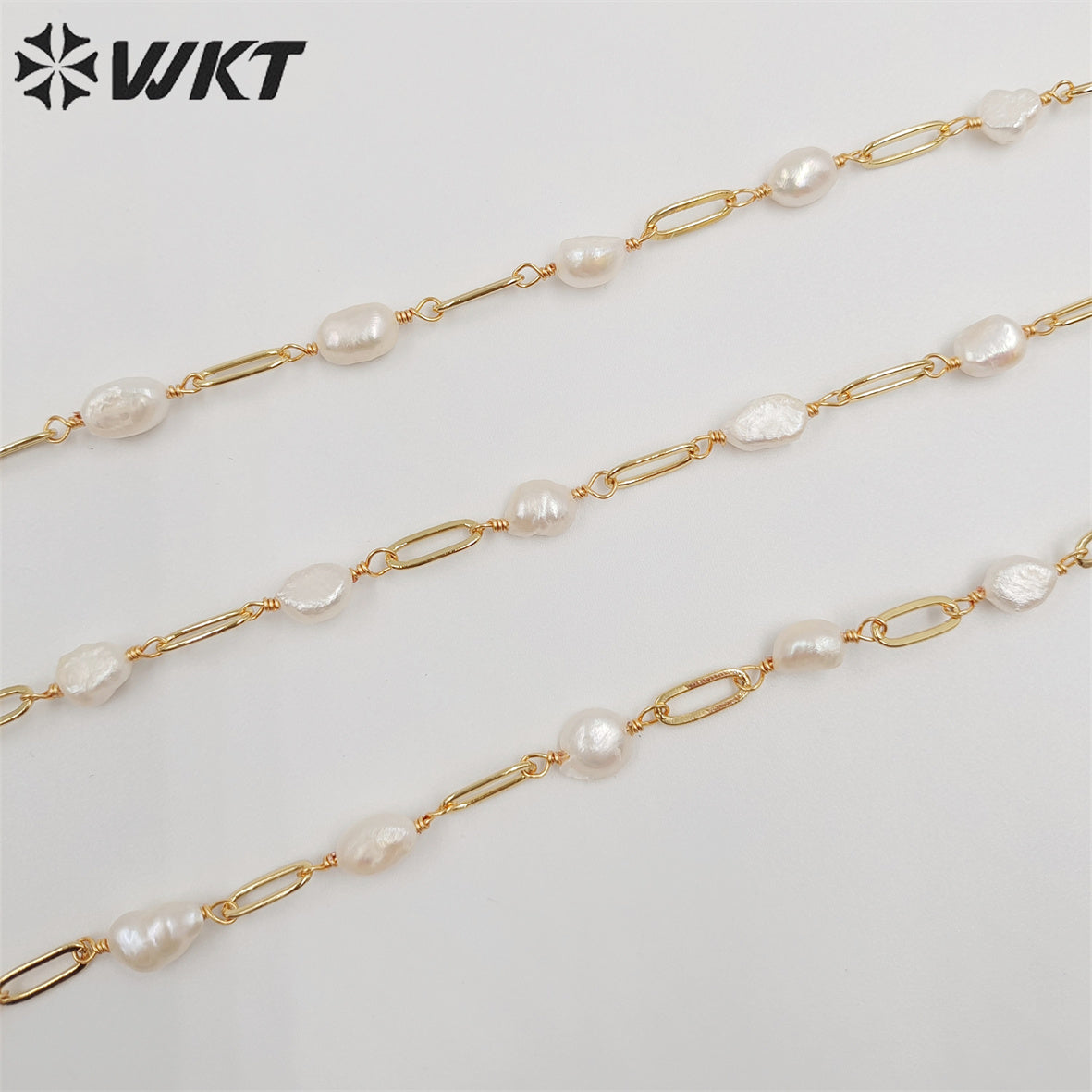 WT-RBC211 Newest Gold Plated Freshwater Pearl Mix Chain Jewelry Finding for Making Bracelet or Necklace Women Jewelry Chain