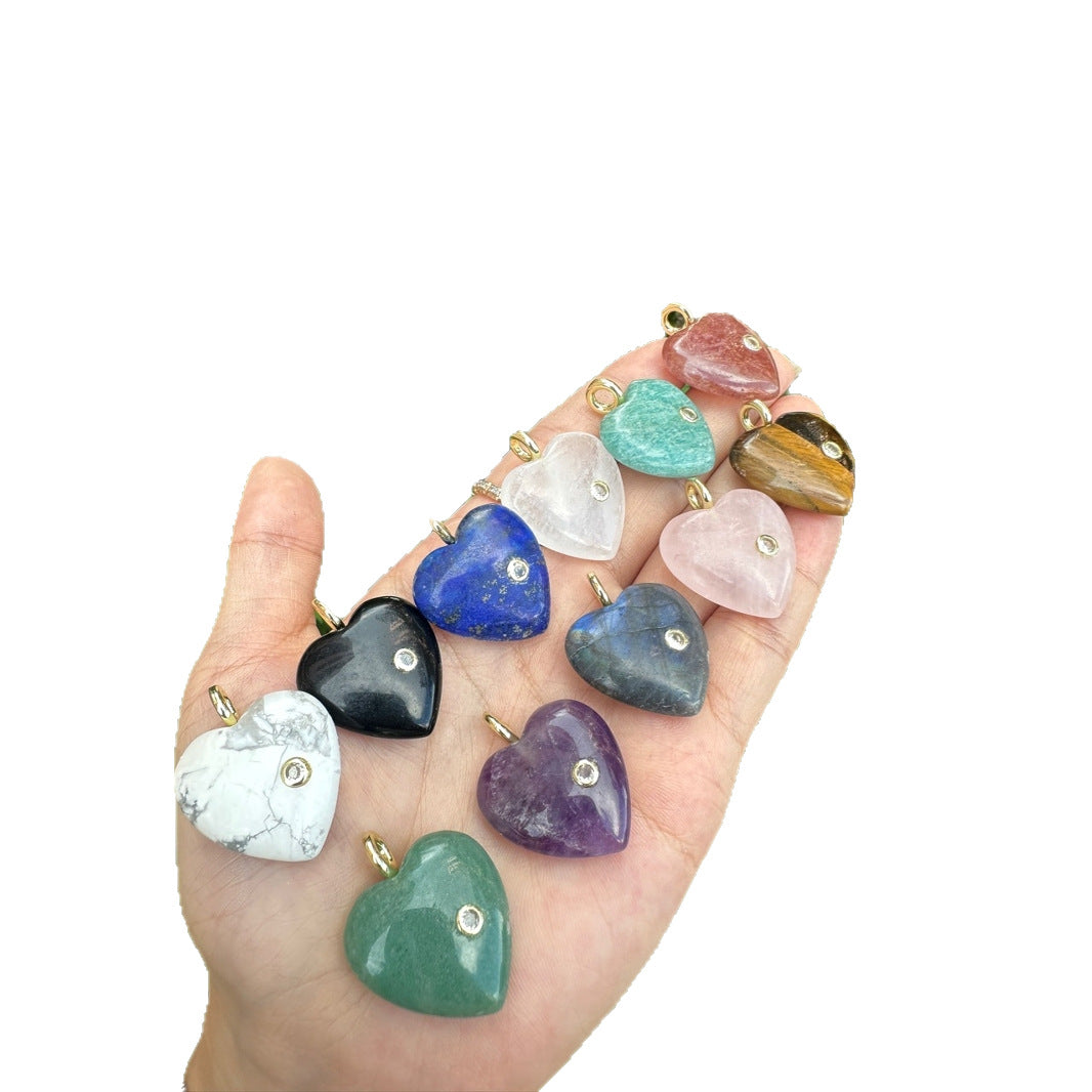WT-P2028 Factory Wholesale Romantic Style Natural Gemstones And Zircon Heart Shape Pendants For Earrings Design Charms