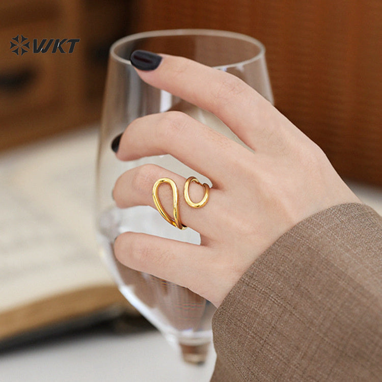 WT-RF014 New Arrival Yellow Brass 18K Gold Plated Trendy Style Spiral Lines Shape Elegant Women Metal Rings For Wedding Gift