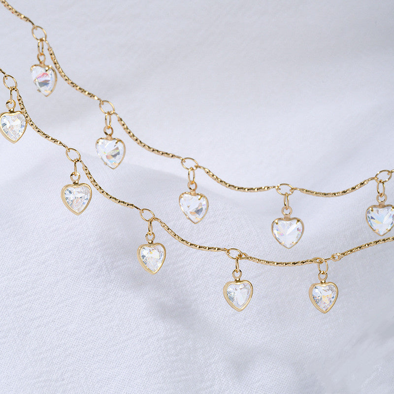 WT-RBC242 Beautiful Simple Elegant and Fresh Style New Design Heart and Star Shape Crystal Charms Brass Chain DIY for Necklace