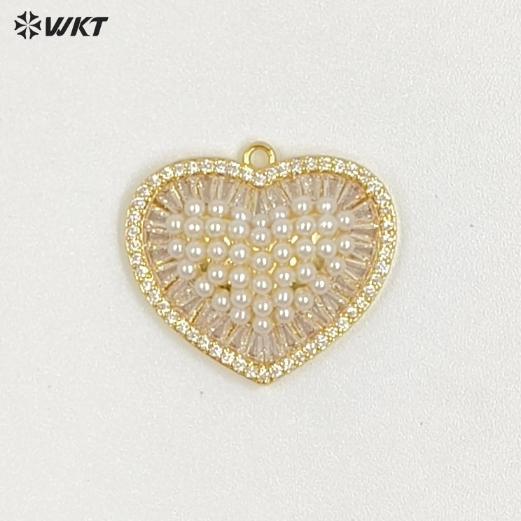 WT-MP315 Beautiful Brass With Artificial Pearl Heart Shape Gold And Silver Colors Pendant Wholesale DIY Necklace Accessories