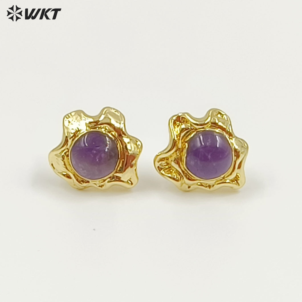 WT-EHP102 Exquisite Lovely 18K Gold Plated Natural Gemstones With Hoop Sun Shape Earrings For Girls Jewelry DIY Findings