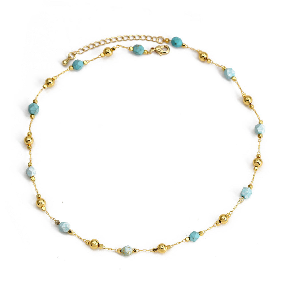 WT-BFN059 Newest Design Handmade Natural Nugget Amethyst Turquoise Stone Beads Rosary Chain Necklace Irregular Beads Necklace