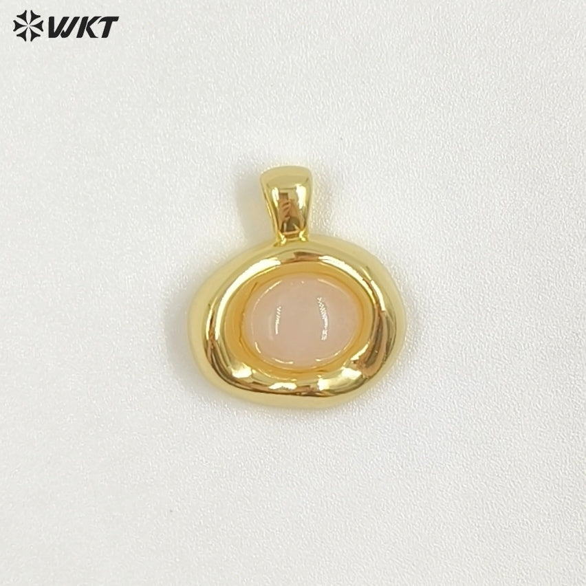 WT-P2030 High Quality 18K Gold Electroplated Tiger Eye Natural Gemstones Cute Little Round Pendant For Earrings Necklace DIY