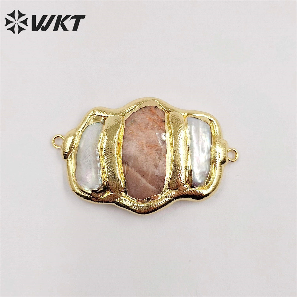 WT-JP248 Wholesale Triple Stone Mix Pearl Design Fashion Women Double Loops Gold Electroplated Stone Connectors for Necklace
