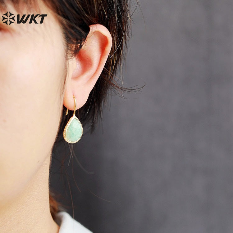 WT-E783 Simple Exquisite Design Ladies Earrings Water Drop Shape Natural Stone With 18K Gold Plated For Daily Decoration