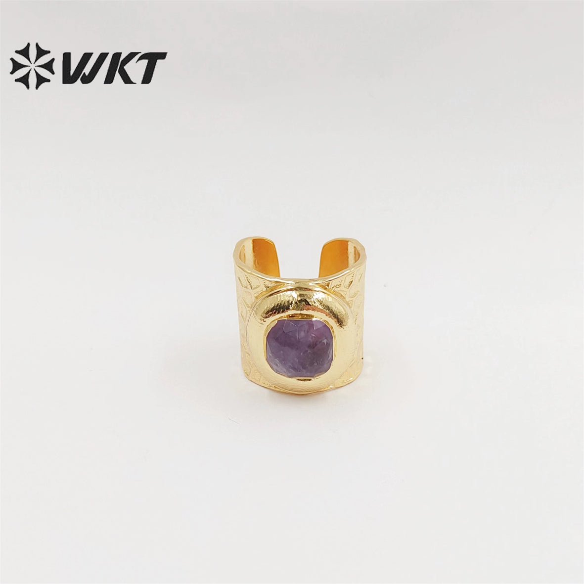 WT-R301 WKT New Design Fashion Gold Bezel 18k Real Gold Plated Natural Gemstone Ring Women Cocktail Finger Birthday Stone Ring