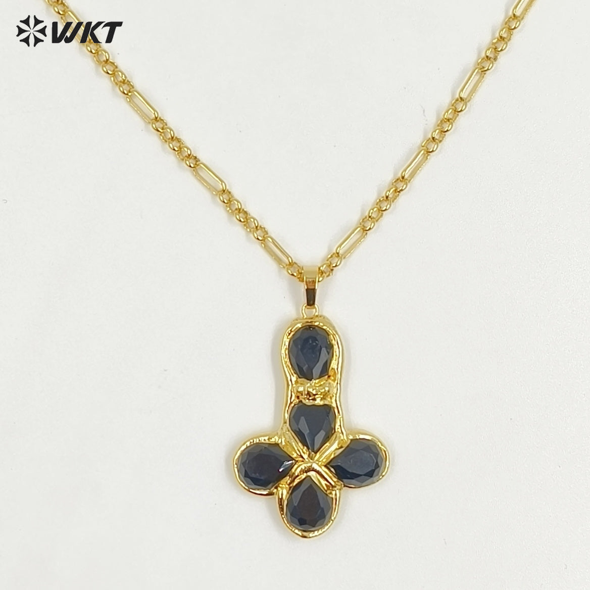 WT-N1495 Newest Wonderful Amazonite Natural Gemstone Back Full Gold Plated Cross Shape Pendant Necklace Fashion Jewelry