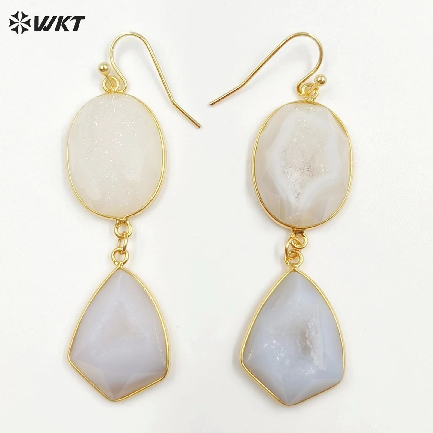 WT-E729 Amazing Fashion Design Colorful Women 18k Gold Birthday Amethyst Gemstone Earrings Druzy Agate Earrings