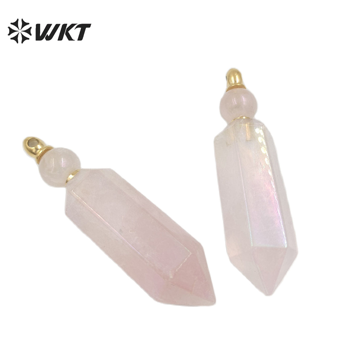 WT-P1788 Delicate Texture Natural Stone Rose Quartz With Aura Hexagonal Prism Pendant Elegant for Women Gifts Quartz Pendant