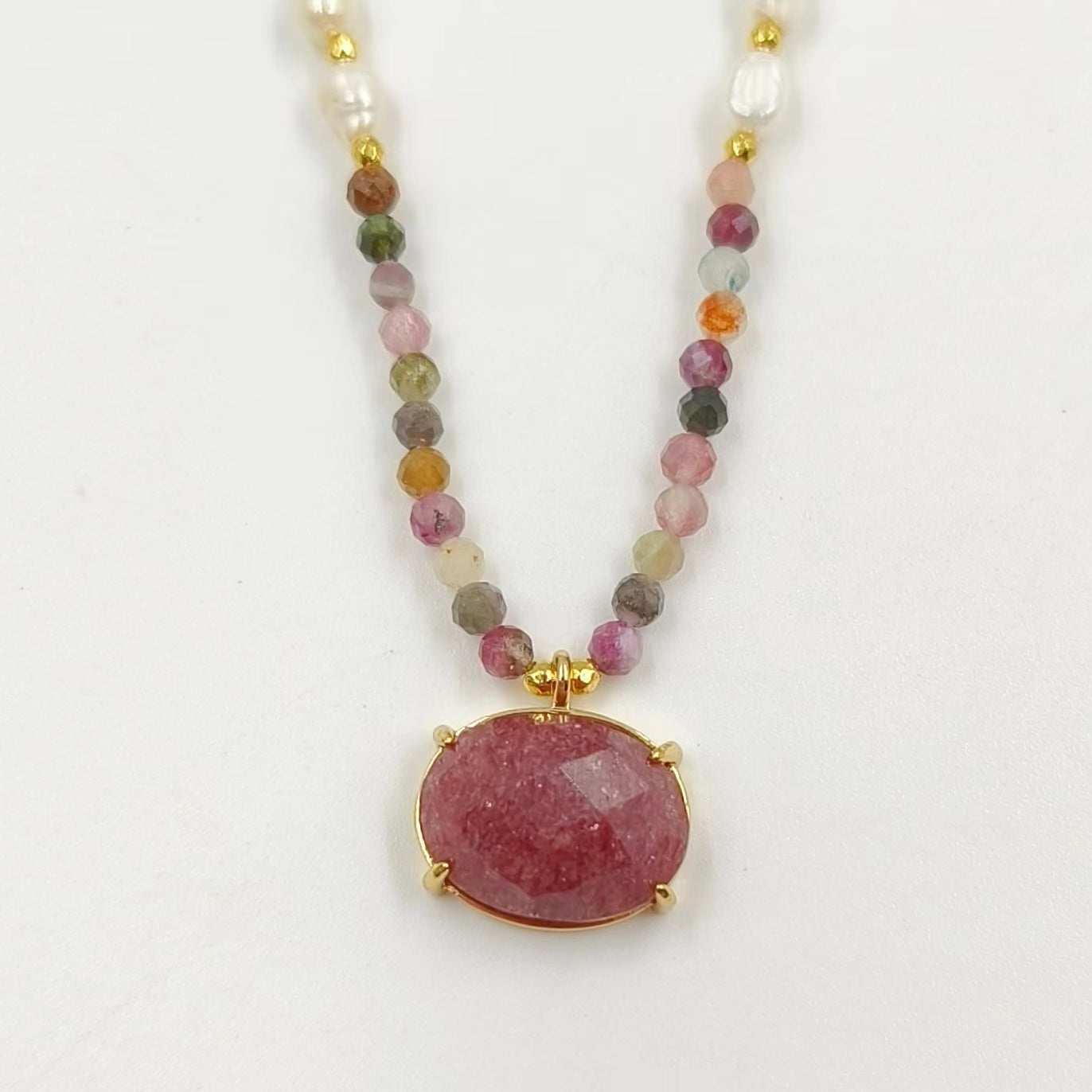 WT-N1445 WKT Best 2023 Newest Natural Gemstone and Pearl Women Simple Hoop Aura 16+2inch Stone Beads Necklace