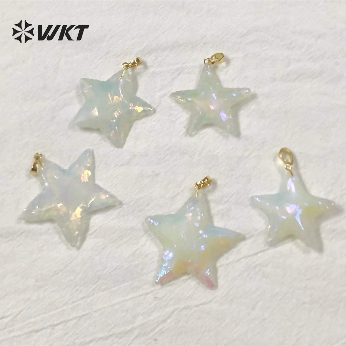 WT-P1774 WKT Fashion Natural Gemstones Aura Opal Pendants Stars Shape White Stone Pendants Necklaces Jewelry Chic Lady