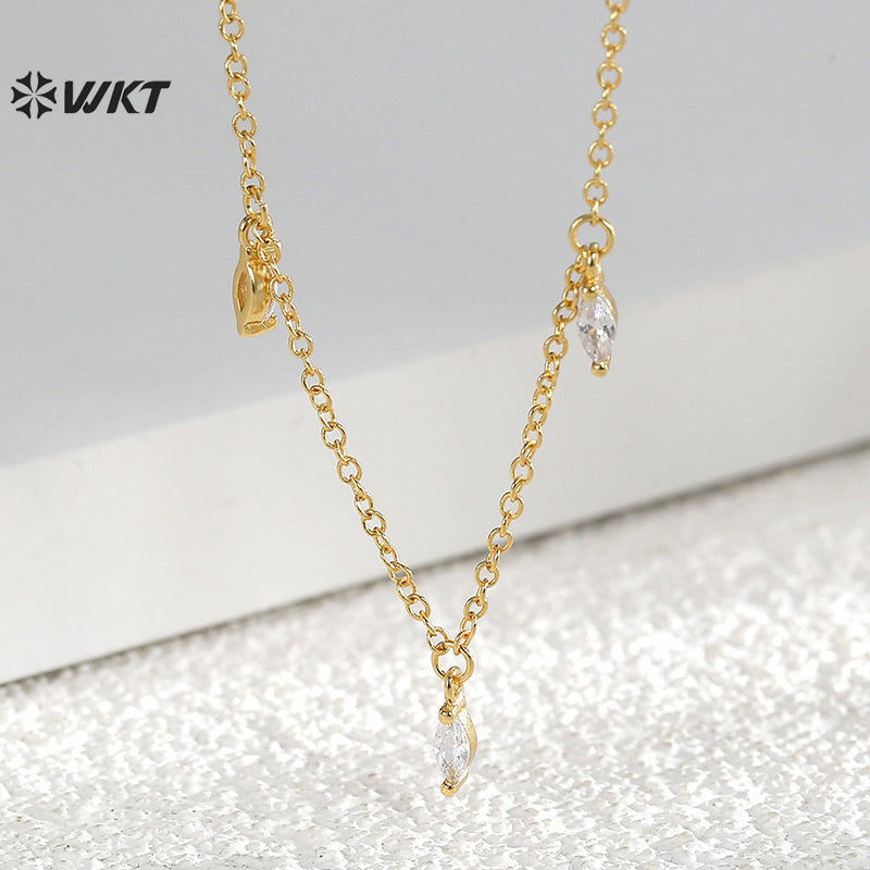 WT-MN1001 New Arrival Gold Electroplated Women Necklace With Cubic Zircon Fashion Style Clavicle Chain Wholesale for Gift