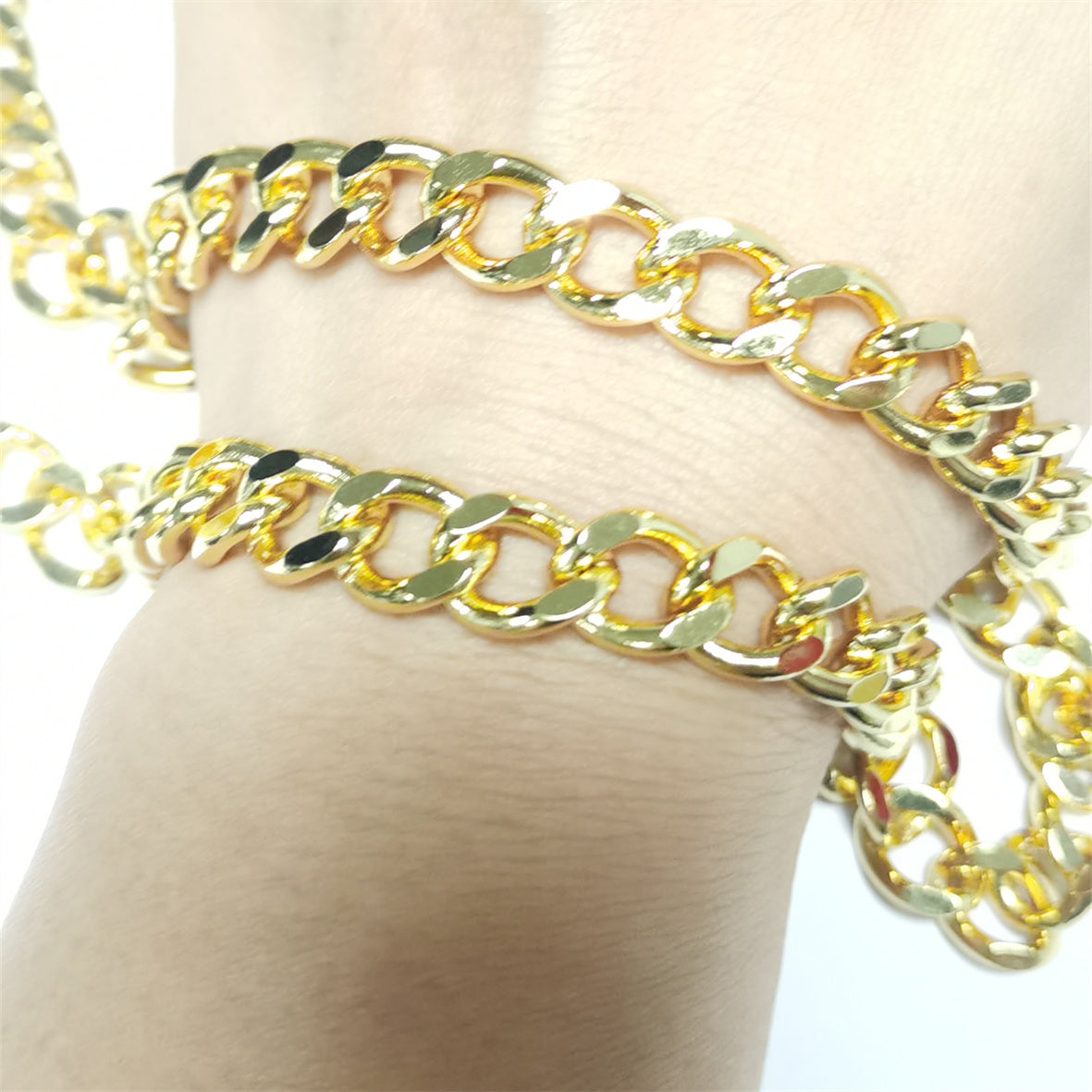 WT-BC169 Wholesale Fashion 18k Real Gold Plated Bright Shiny Circular Shape Long Link for Jewelry Necklace Bangle Cuba Chain