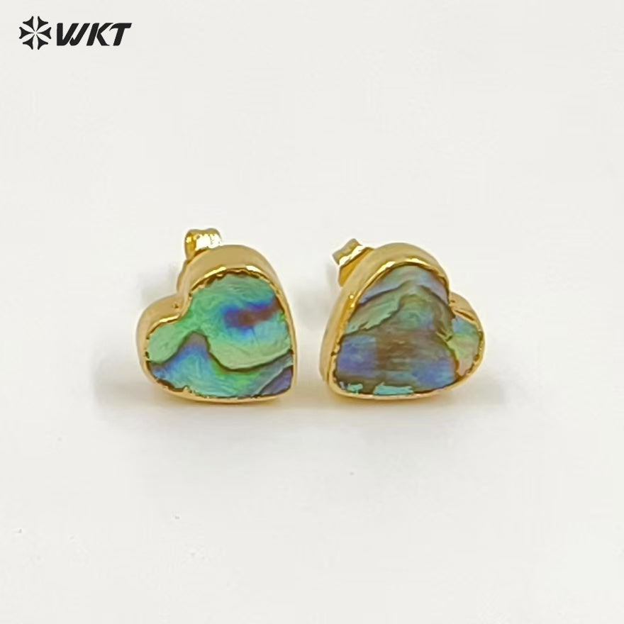 WT-E170 Wholesale Natural Abalone Shell Studs in 18k Real Gold Plated Resist Tarnished Lady Triangle Studs