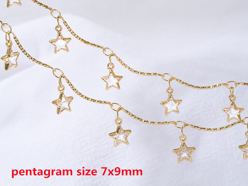 WT-RBC242 Beautiful Simple Elegant and Fresh Style New Design Heart and Star Shape Crystal Charms Brass Chain DIY for Necklace