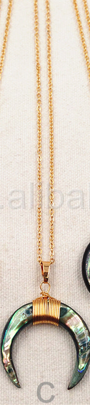 WT-N749 Big Amazing Natural Crescent Shell Necklace Handmade Wire Wrapped Gold Half Moon Crescent Shell Necklace