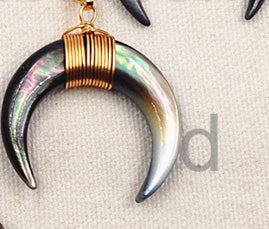 WT-N749 Big Amazing Natural Crescent Shell Necklace Handmade Wire Wrapped Gold Half Moon Crescent Shell Necklace