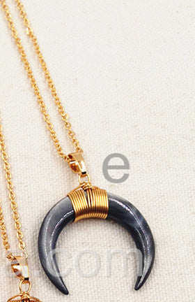 WT-N749 Big Amazing Natural Crescent Shell Necklace Handmade Wire Wrapped Gold Half Moon Crescent Shell Necklace