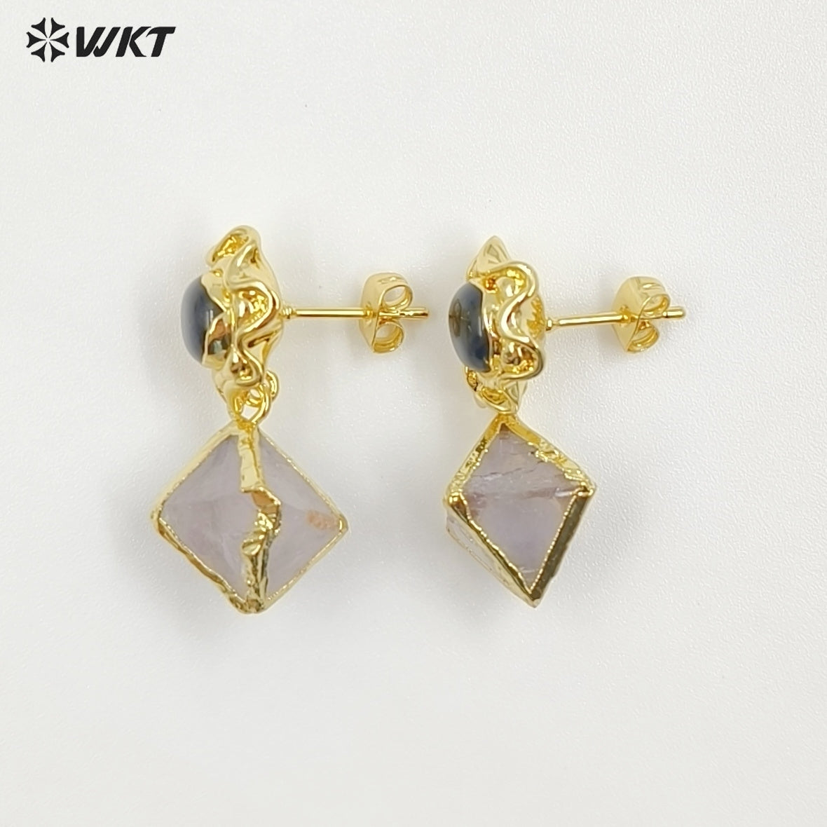 WT-E793 Exquisite Unique 18K Gold Electroplated Natural Gemstones Rhombus Little Earrings As Women Party Birthday Present