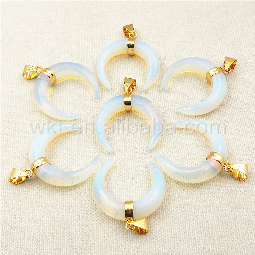 WT-P986 Amazing Natural Crescent Opal Pendant,Beautiful 10*35mm Raw Opal Stone Pendant With 24k Real Gold Plated Loop