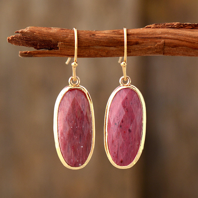 WT-E785 Wholesale Luxury Women Jewelry With Natural Amethyst Stone Long Oval Hoop Earrings Gold Plated For Daily Wearing Style