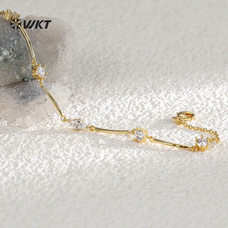 WT-MB129 WKT Wholesale Unique Bracelet with Gold Plated Cubic Zircon for Females Elegant Fashion Style Valentine's Day Gift