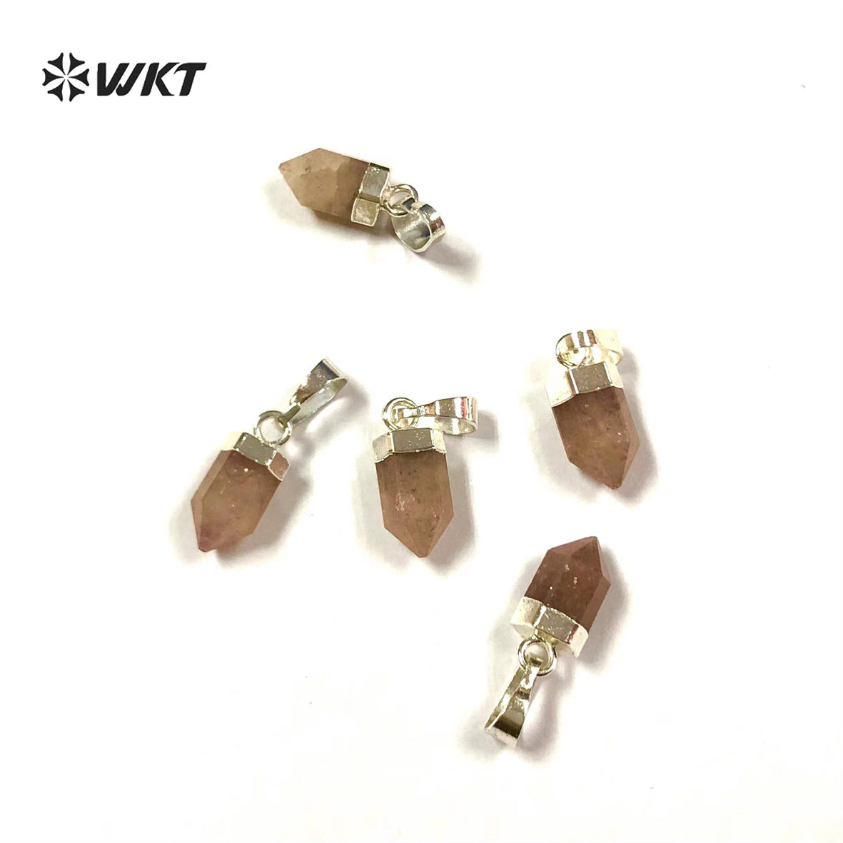 WT-P1755 Dainty Tiny Natural Stone Mini Cute Hexagonal Strawberry Crystal Pendants Components for Jewelry Making Quartz Point