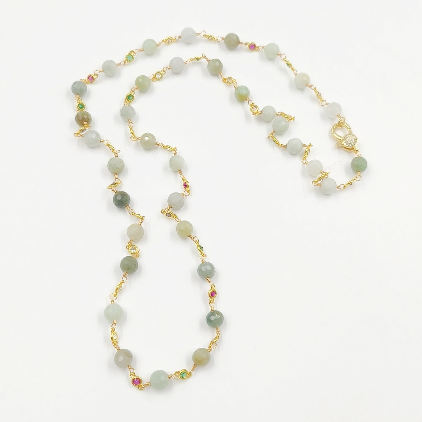 WT-N1432 16+2inch Extend Chain Rosary Gemstone Beads Charm 18k Yellow Gold Beads Necklace Gemstone Statement Necklace