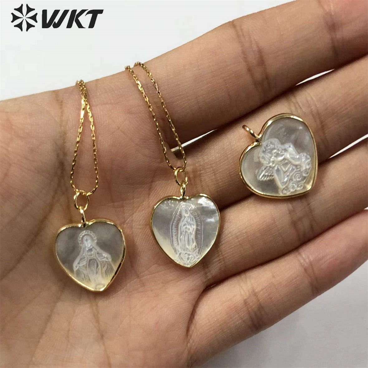 WT-JN162 Virgin Mary Fashion Heart Shape Real Gold Seashell Necklace Christian Religious Necklace Marine Life Jewelry