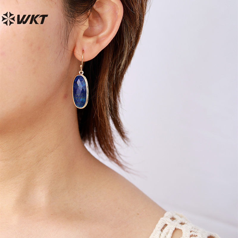 WT-E785 Wholesale Luxury Women Jewelry With Natural Amethyst Stone Long Oval Hoop Earrings Gold Plated For Daily Wearing Style