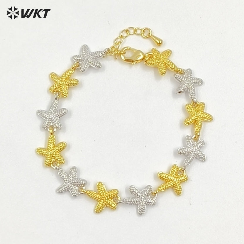 WT-JF367 Fashion Yellow Brass Gold And Silver Plated Starfish Shape Shell Element Lovely Bracelets For Ladies Daily Jewelry