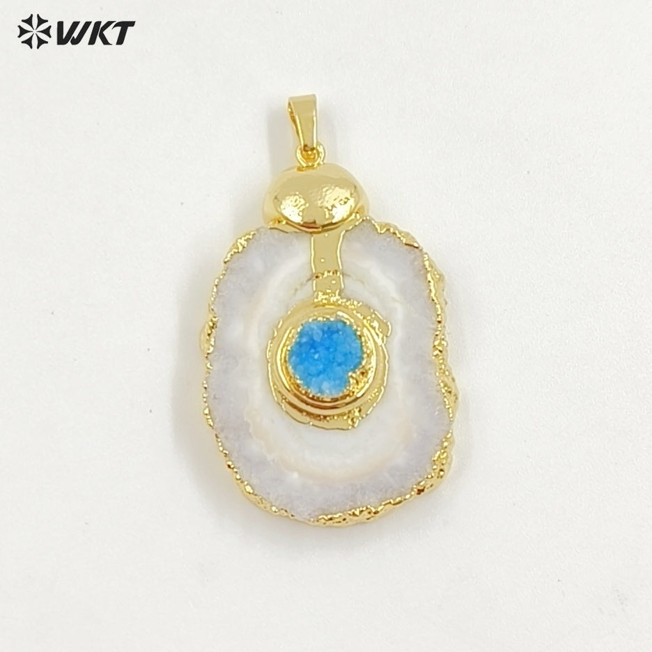 WT-P1769 Classic Natural Stone Stalactite Stone Colorful Drusy Crystal Quartz Energy Pendants Gift Jewelry for Necklace Earrings