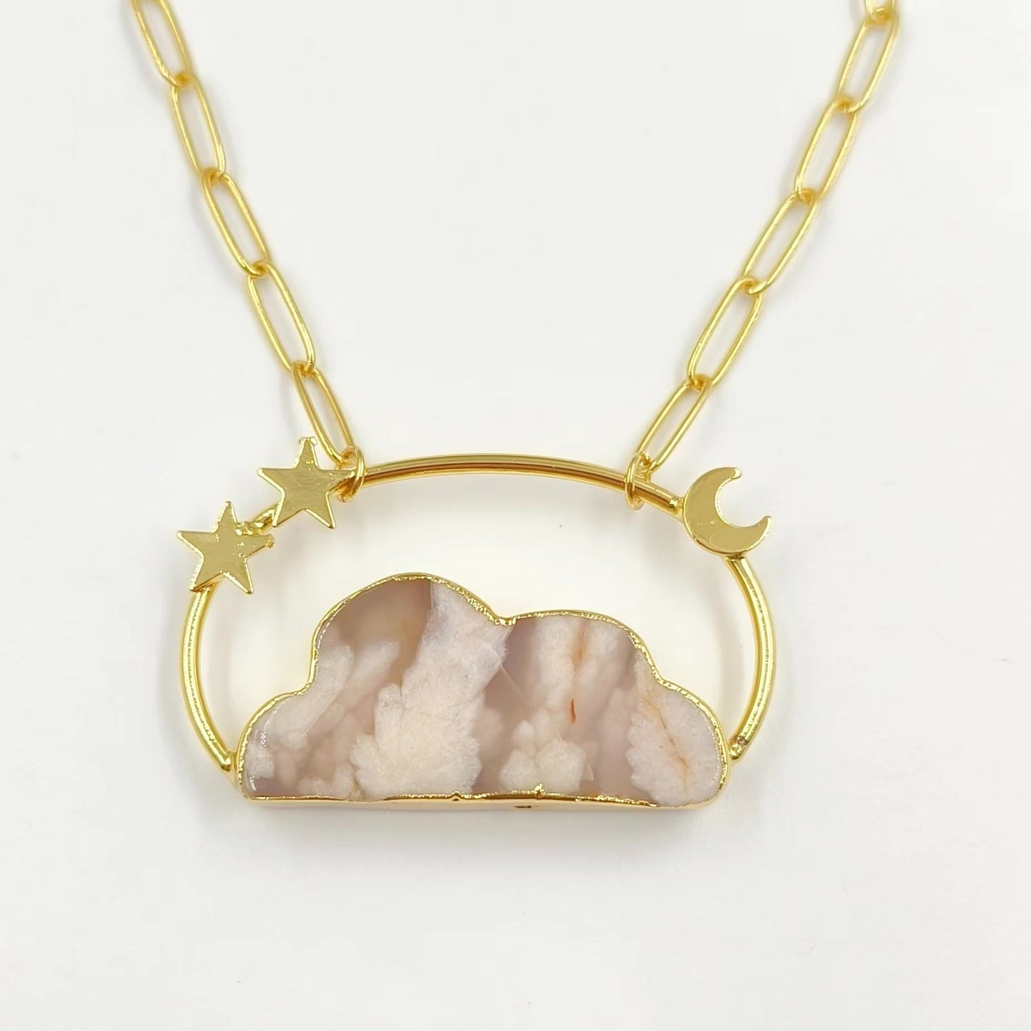 WT-N1447 WKT Exclusive Design Fashion 18K Real Gold Plated Resist Tarnishable Natural Stone Clouds Pendant Necklace Lovely Made