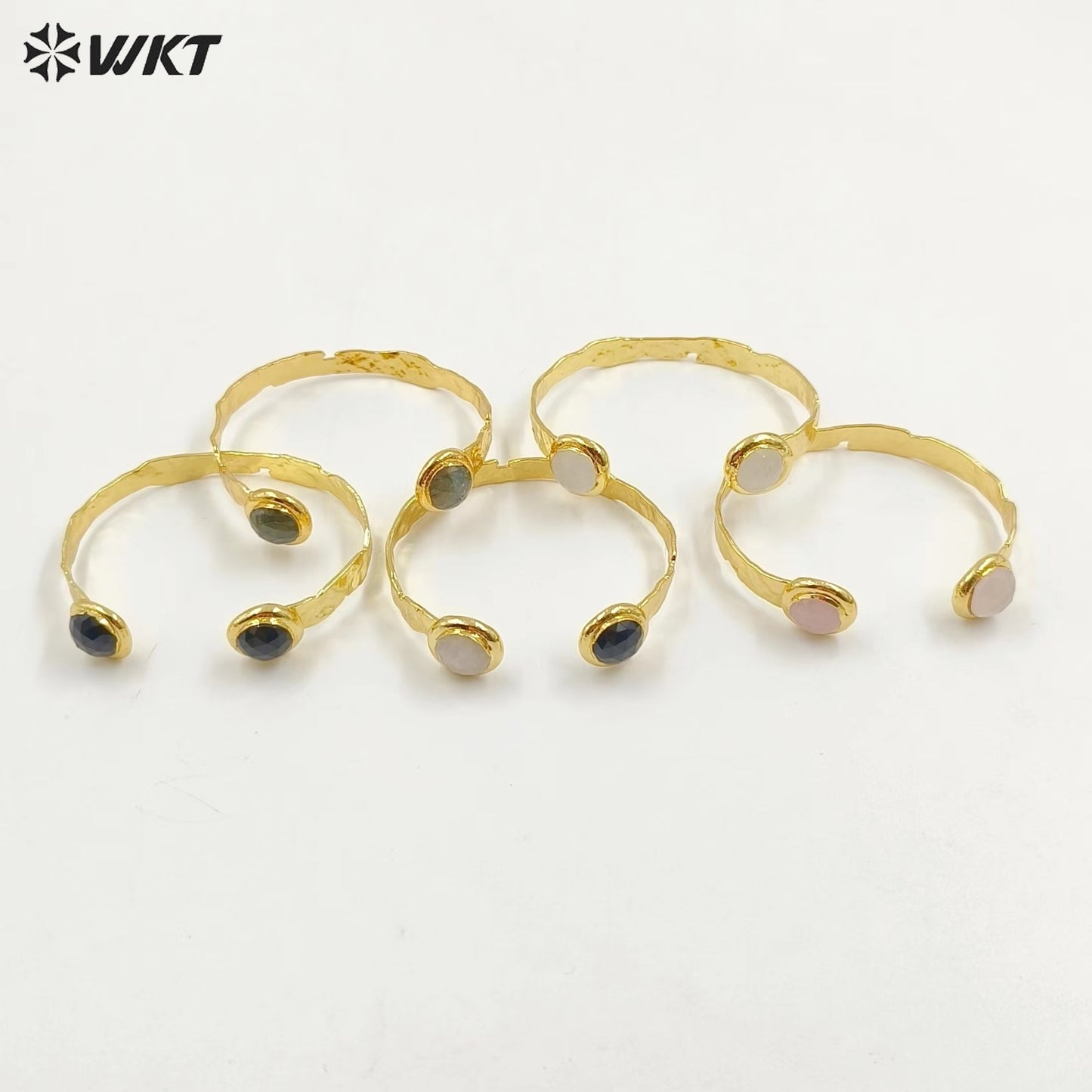 WT-B650 Newest Design Fashion 18K Real Gold Plated Resist Tarnishable Double Round Labradorite Stone Open Size Women Bangle