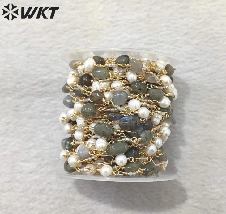 WT-RBC224 Wholesale Latest Style Nugget Stone & Pearl Retro Gold Plated Sell by Meter Handmade Metal Chain