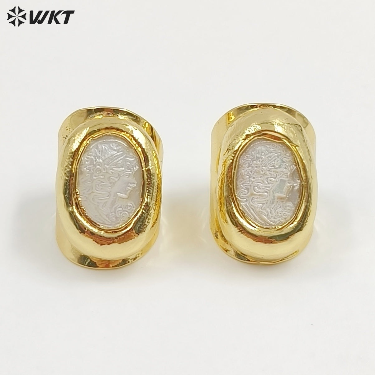 WT-MPR062 Wholesale Beautiful Hand Carved Shell Beauty Ring 18K Real Gold Plated Women Birthday Jewelry Gift