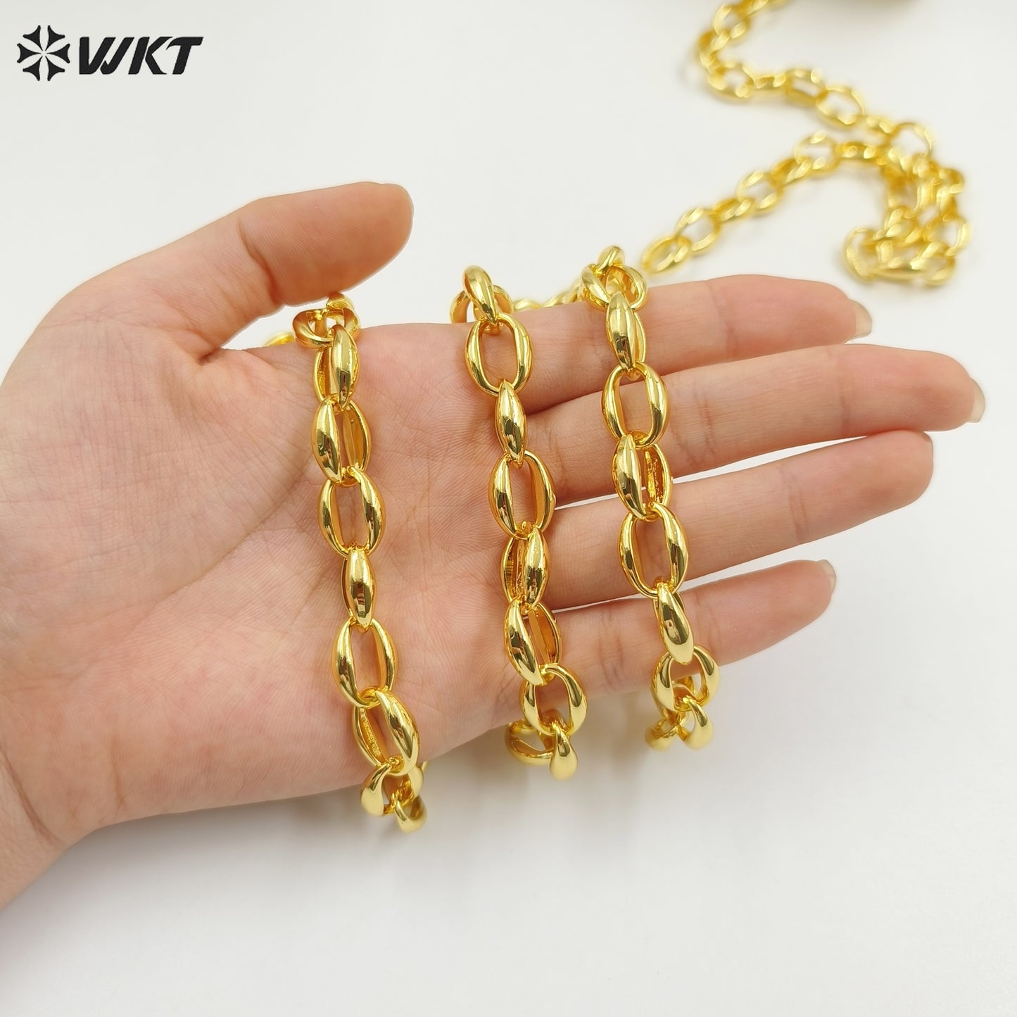 WT-BC229 New Style 18K Real Gold Plated Coffe Bean Shape Metal Jewelry Chain for Necklace Bracelet Design