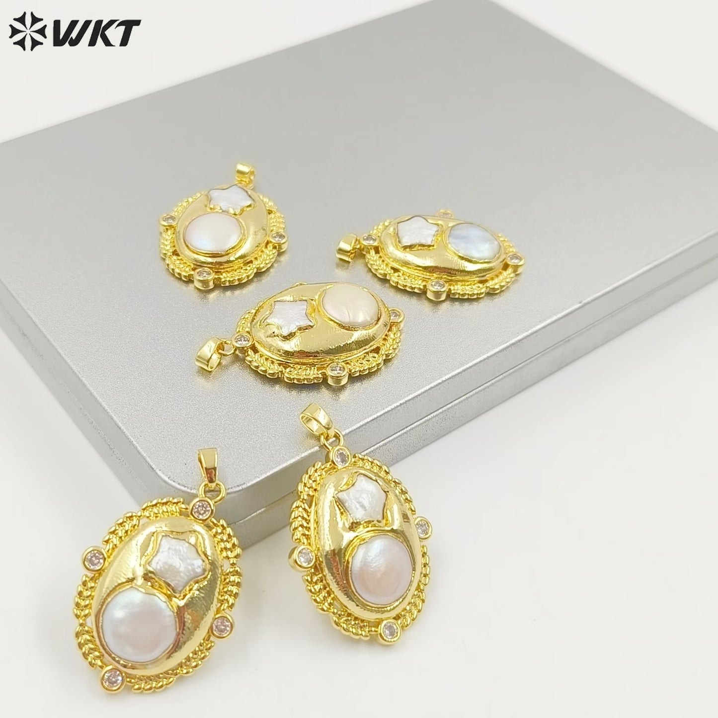 WT-JP390 New Innovation Sweet and Lovely Style Yellow 18K Gold Plated Natural Star Round Pearl Pendant for Girls As Special Gift